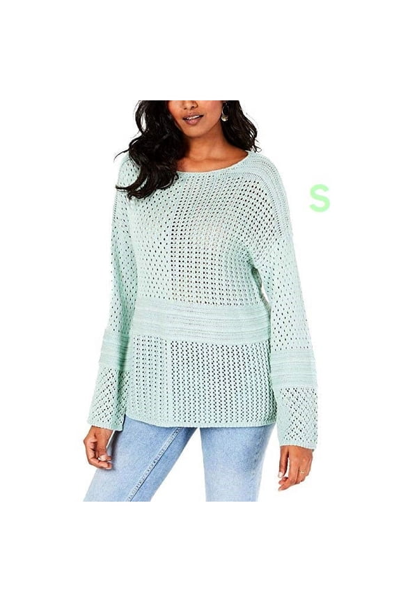 Style & Co. Women’s Patchwork-Knit Sweater, Mint Ice