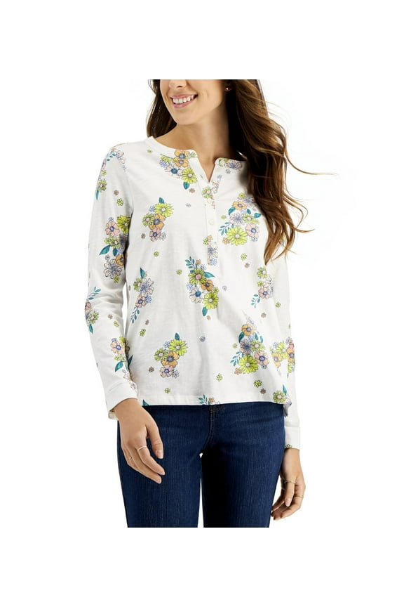 Women's Petite Cotton Printed Top Retro White Size PP