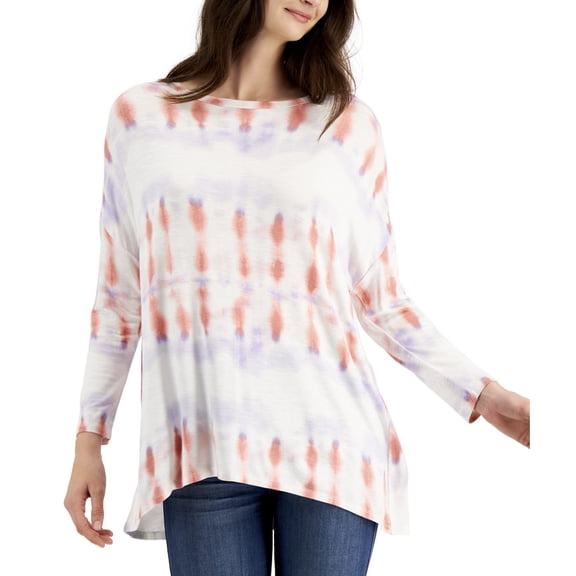 Style & Co. Women's Petite Tie-Dye-Print Oversized Top Lavender Flora (Lavender Flora, PM)