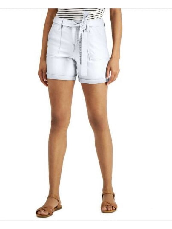 Style & Co Women's Petite Utility Shorts Pockets Tie Mid Rise White Size 16P