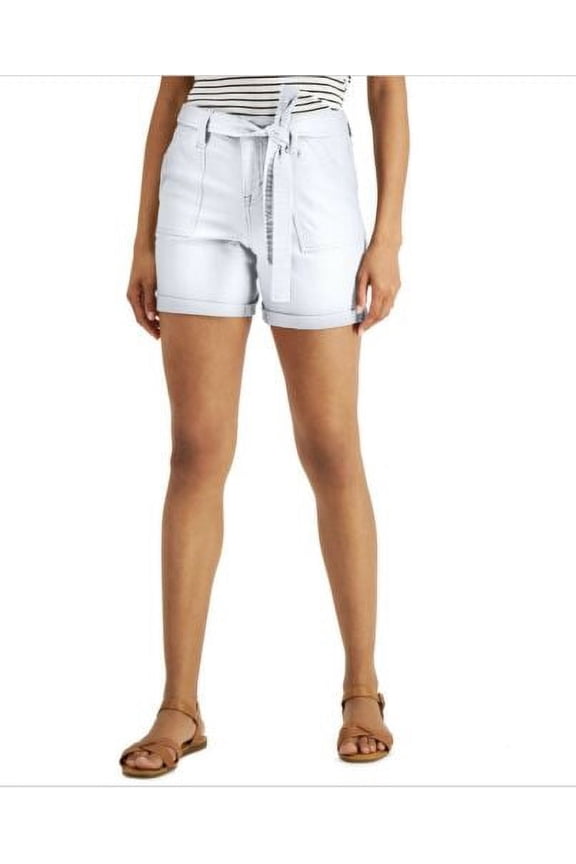 Style & Co Women's Petite Utility Shorts Pockets Tie Mid Rise White Size 16P