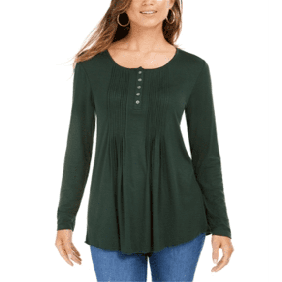 Style & Co Women's Pintuck Top Green Size Petite M