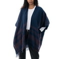 thumbnail image 1 of Style & Co Women’s Plaid Fringe-Trim Topper, Navy Multi, 1 of 1