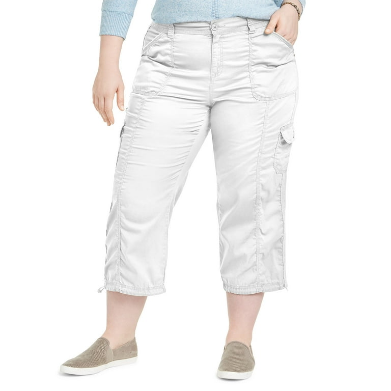 Style & Co Women's Plus Cotton Bungee Cargo Capri Pants White Size 22W 