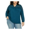 thumbnail image 1 of Style & Co Women's Plus Long Sleeve Crochet-Trim Top Teal Size 2X, 1 of 4