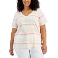 thumbnail image 1 of Style & Co Women's Plus Size Cotton Striped Tee  Pink Size 0X, 1 of 3