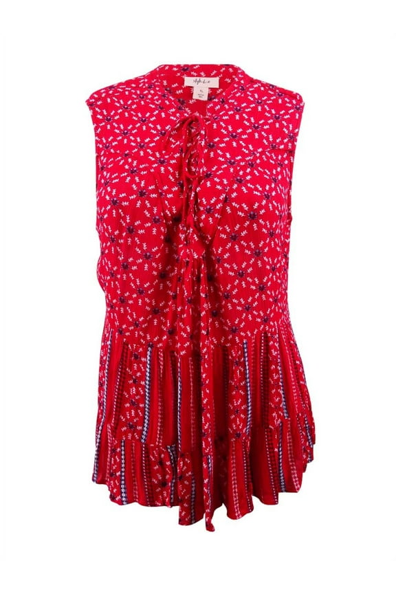 Women's Plus Size Printed Lace-Up Peasant Top (3X, Harbor View)