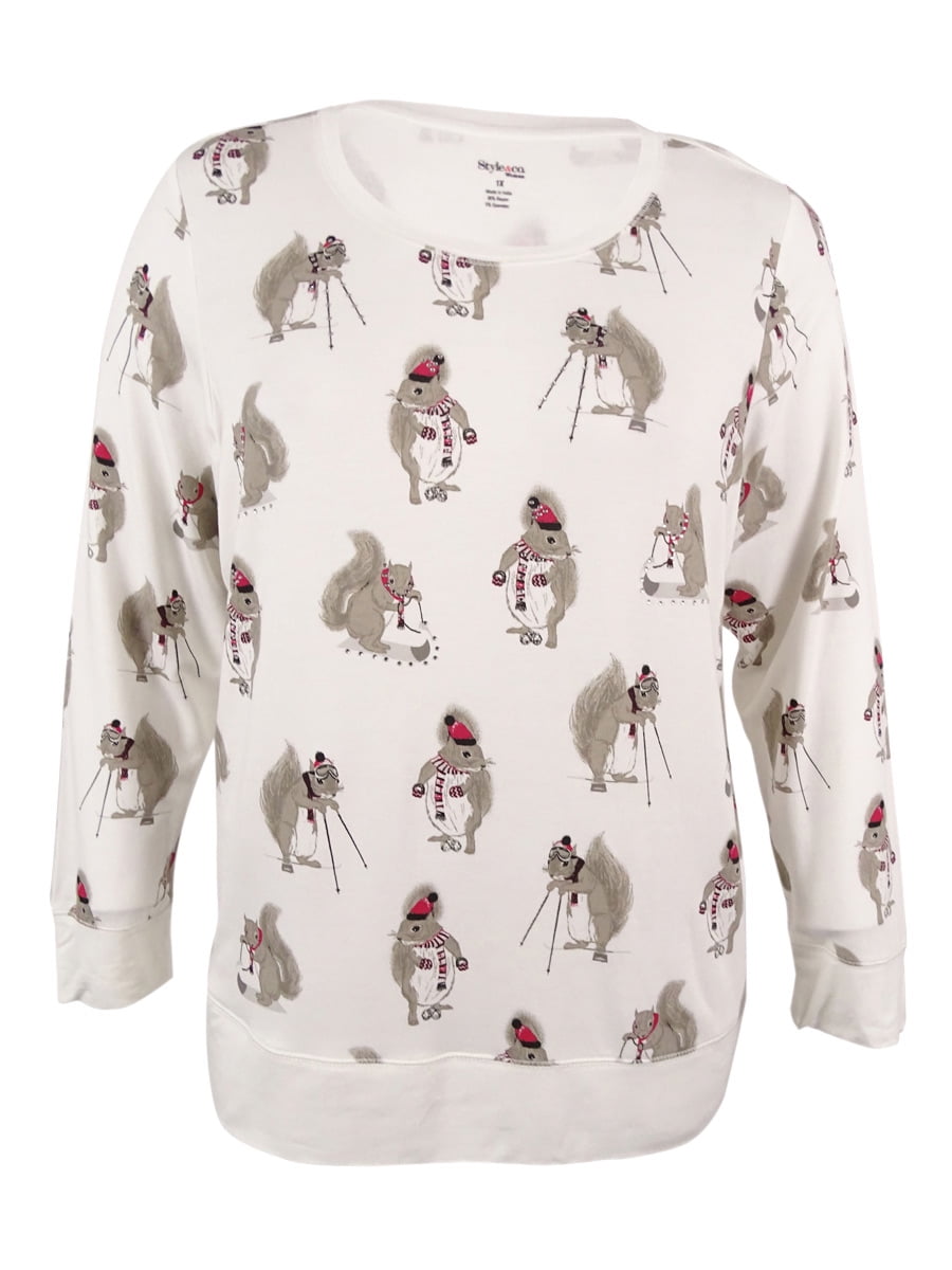 Style & Co. Women's Plus Size Rhinestoned Squirrel Graphic Style & Co. Women's Plus Size Rhinestoned Squirrel Graphic