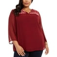 thumbnail image 1 of Style & Co Women's Plus Size Swiss-Dot Velvet-Yoke Top Red Size 4X, 1 of 2