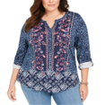 thumbnail image 1 of Style & Co Women's Printed Roll Tab Sleeve Top Blue Size Petite XL, 1 of 3