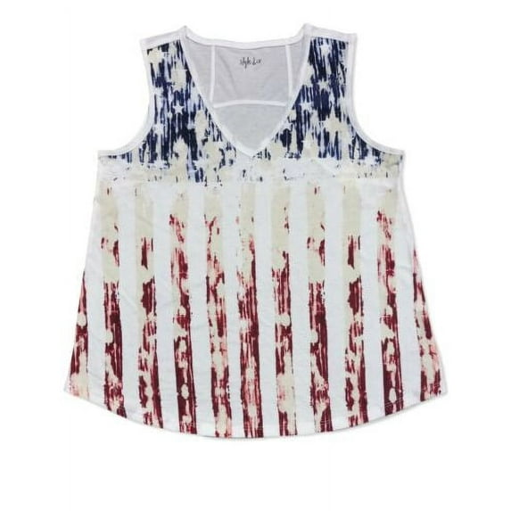 Style & Co Women's Printed Sleeveless V-Neck Liberty Flag Tank Top Size PS