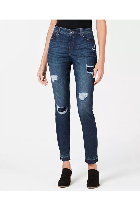 Style & Co Women's Rip & Repair Sequin Skinny Jeans Blue Size 6