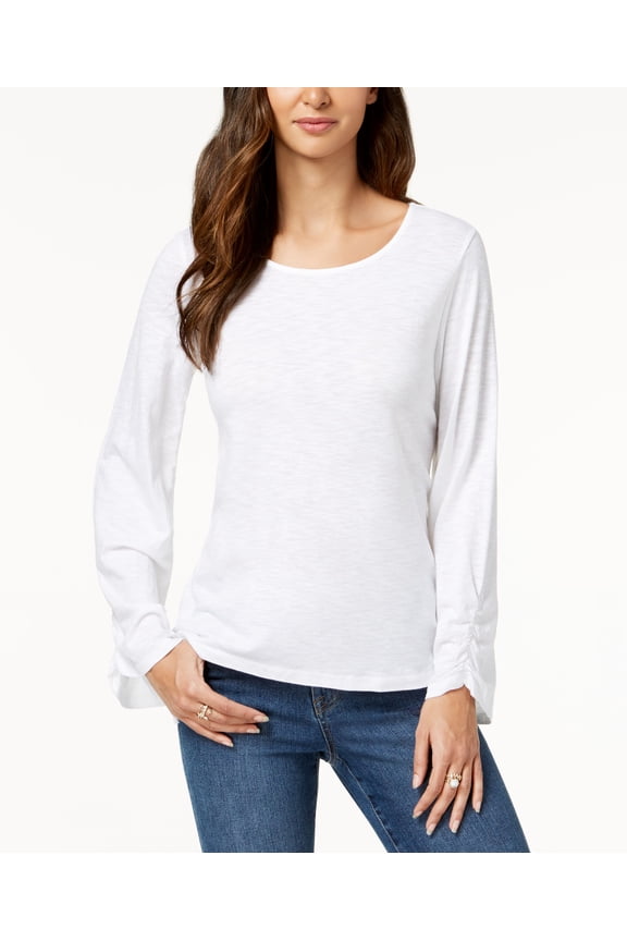 Style & Co Ruched Sleeve Top Bright White XL