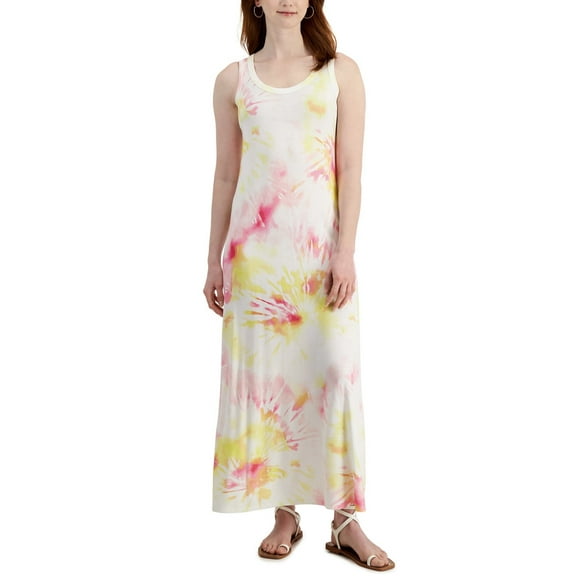 Style & Co Womens Tie Dyed Maxi Dress Sunbeam Yellow S