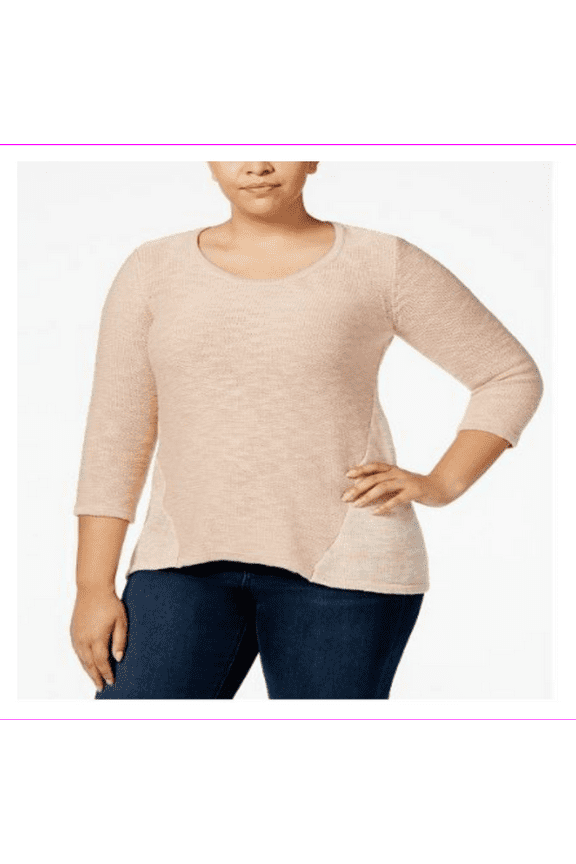 Style Co Women's Scoop Neckline 3/4-sleeves High-low Hem Sweater 3X/Peony Blush