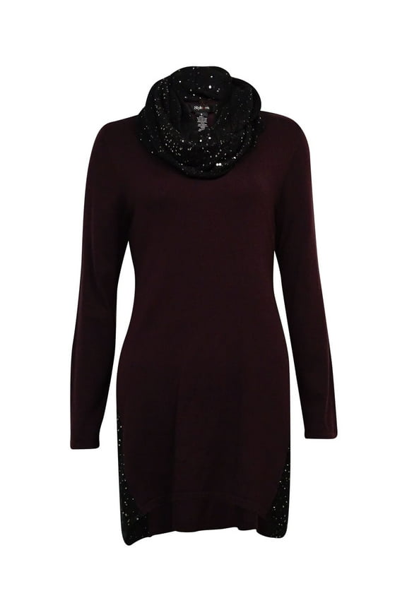 Style & Co Women's Sequin Embellished Trim & Scarf Sweater