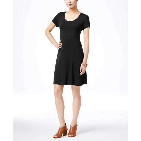 Style & Co Women's Short Sleeve A Line Dress Black Size PM