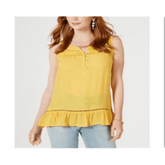Style & Co Women's Sleeveless Ruffle Hem Top Yellow Size Petite L