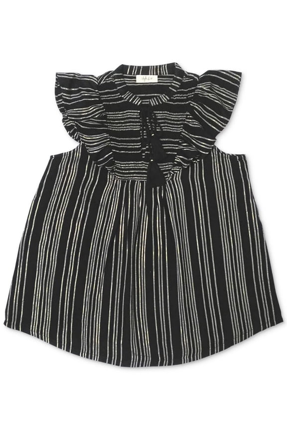 Style & Co Women's Smocked Ruffle-Sleeve Top Deep Black Size M