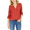 thumbnail image 1 of Style & Co Women's Split Neck Roll Tab Sleeve Top Red Size Small, 1 of 3