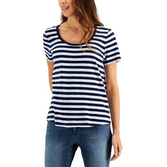 Style & Co Petite Striped Cotton T-Shirt Industrial Line PS