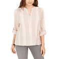 thumbnail image 1 of Style & Co Women's Striped Split Neck Top Pink Size X-Small, 1 of 3