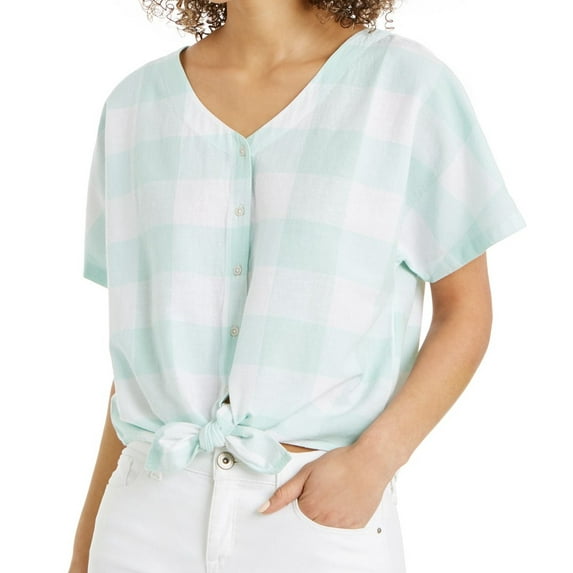 Style & Co Women's Tie Front Top Green Size Large