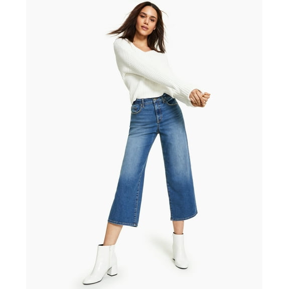 Style & Co Women's Wide Leg Cropped Jeans Blue Size 6