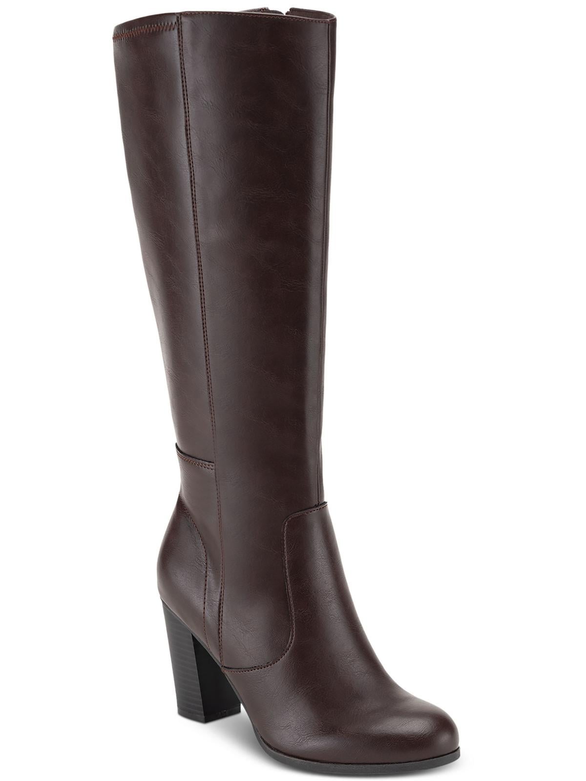Women's Knee High Boots Wide Calf - Faux Leather Square Toe Boots With Side Zipper - View #10