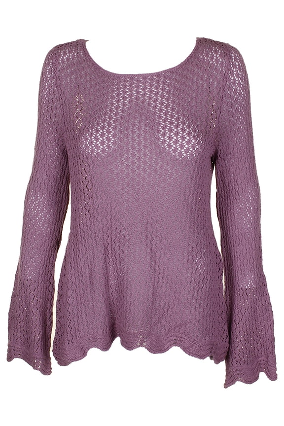 Style & Co Womens Antique Mauve Long-Sleeve Crocheted Crew Neck Sweater XXL