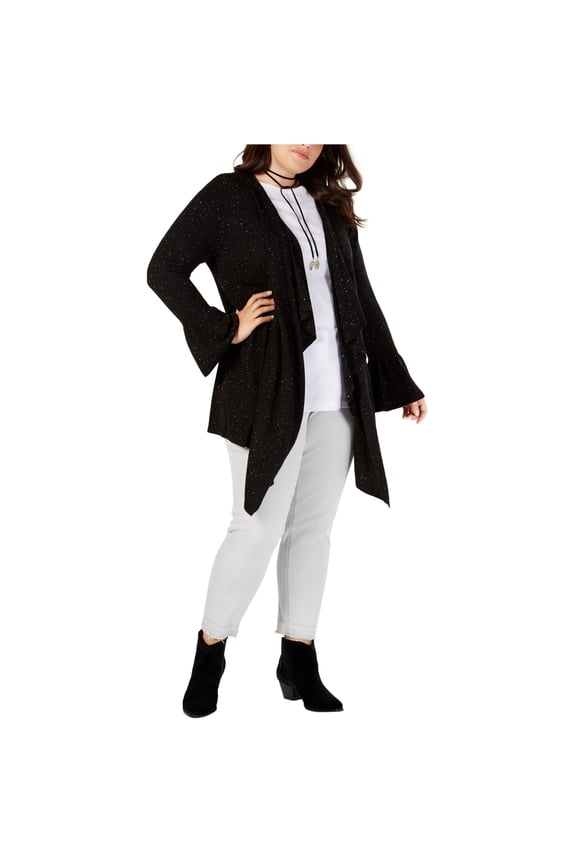 Womens Asymmetric Cardigan Sweater, Black, Plus Size, 1X