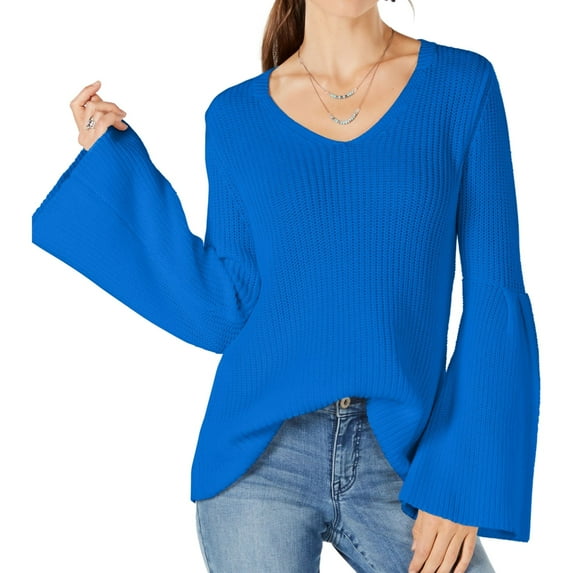 Style & Co. Womens Bell-Sleeve Knit Sweater, Blue, Medium