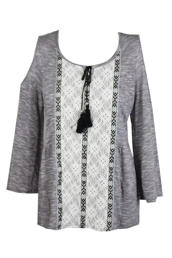 Style & Co Womens Black Lace Inset Cold-Shoulder Peasant Top L