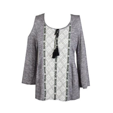 Style & Co Womens Black Lace Inset Cold-Shoulder Peasant Top S