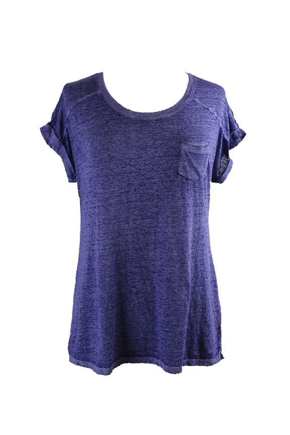 Style & Co Womens Blue Short-Sleeve One-Pocket Crew Neck Burnout Tee S