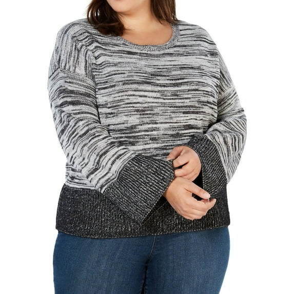 Style & Co. Womens Boxy Colorblock Pullover Sweater, Grey, Plus Size, 3X