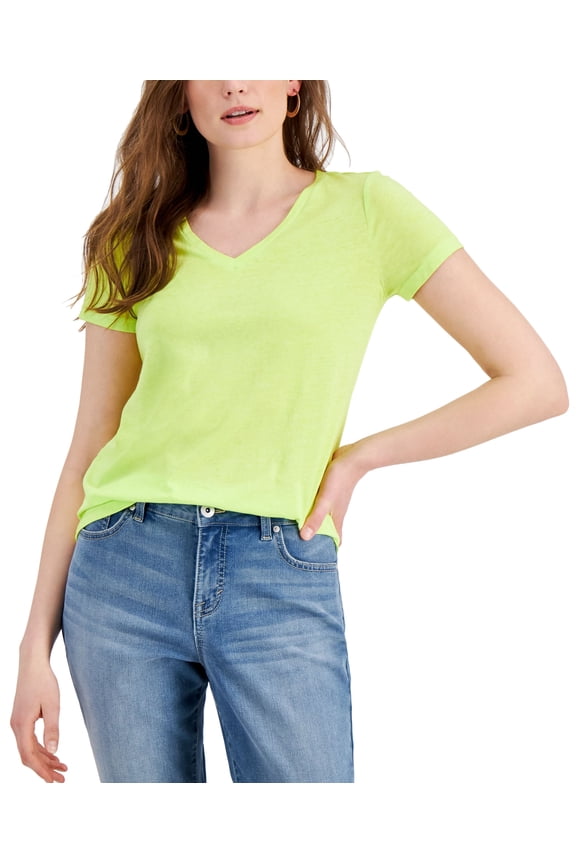 Style & Co Womens Burnout V Neck T-Shirt Lilac Fog XS