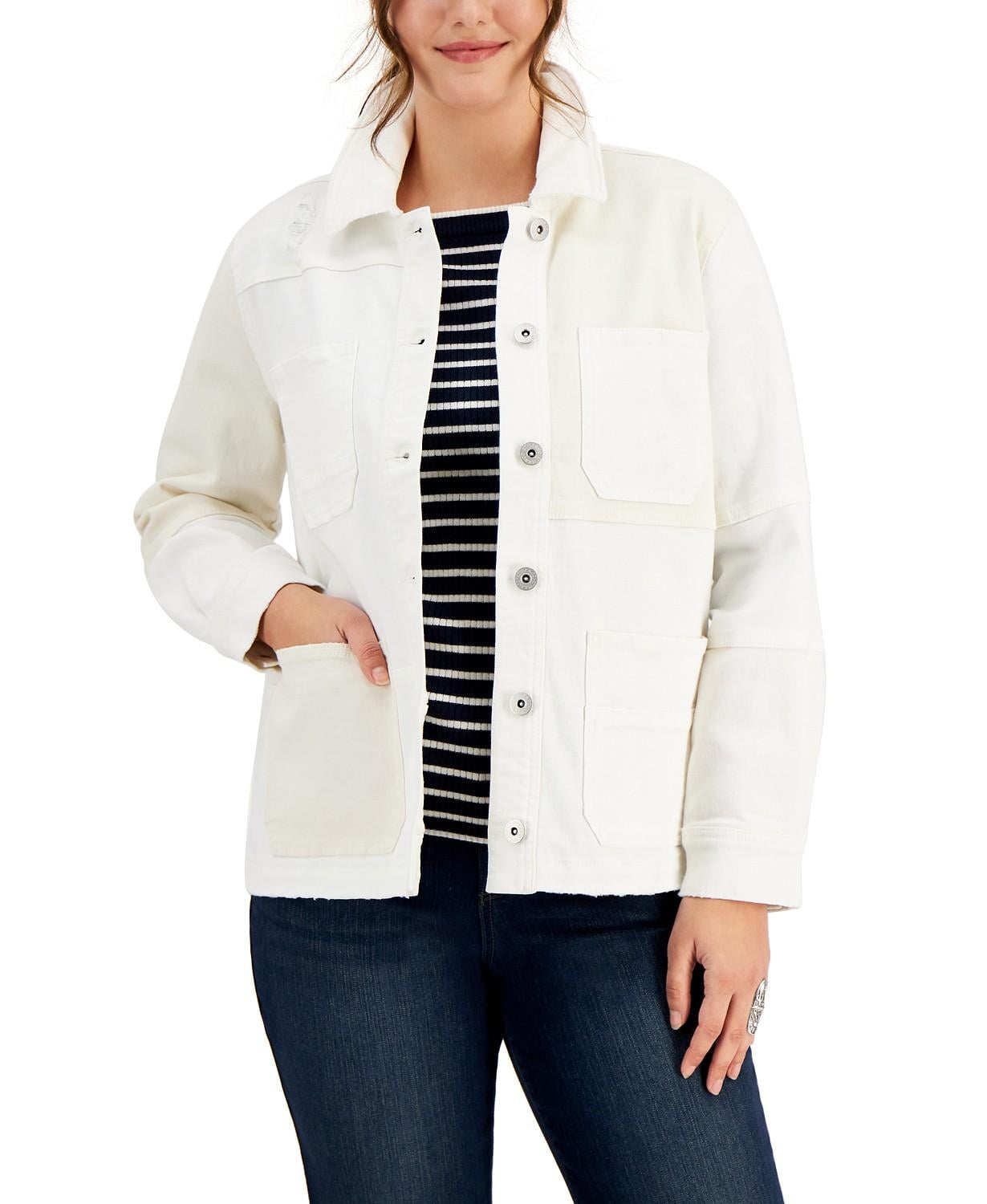 Style & Co Womens Cambridge Chore Jacket, White, Size Small