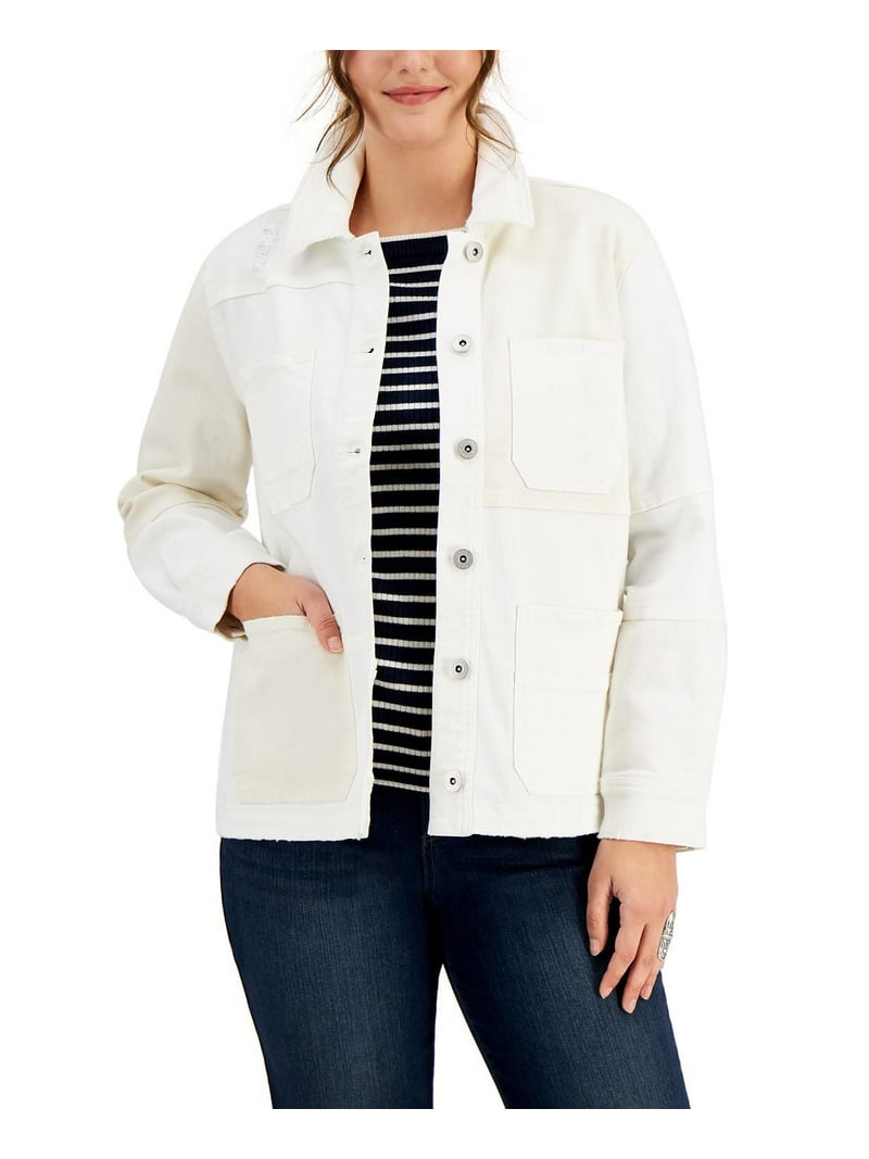 Style & Co Womens Cambridge Chore Jacket, White, Size Small