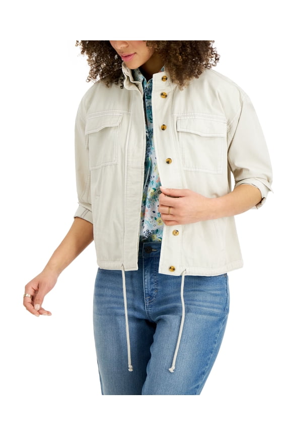 Style & Co Womens Cinch Hem Utility Jacket Stonewall Gd 2XL