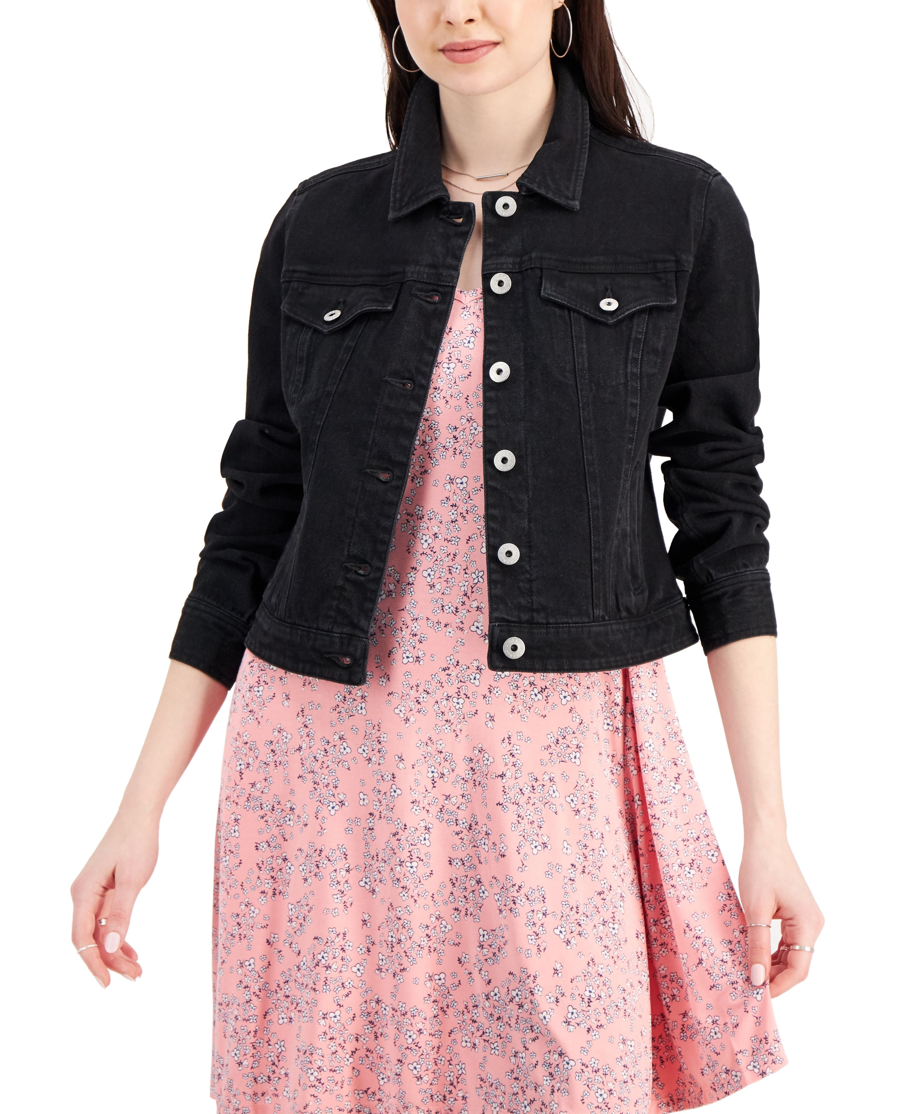 Women Black Wash Denim Eyelet Sleeveless Jacket