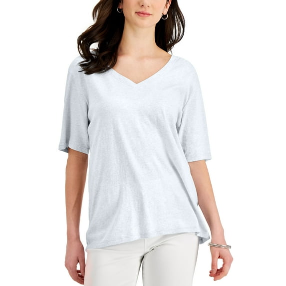 Style & Co Womens Cotton Oversized V Neck T-Shirt Bright White L