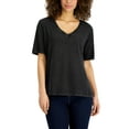 thumbnail image 1 of Style & Co Womens Cotton Oversized V Neck T-Shirt Deep Black XL, 1 of 1