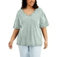thumbnail image 1 of Style & Co Womens Cotton Oversized V Neck T-Shirt Smokey Sage L, 1 of 1