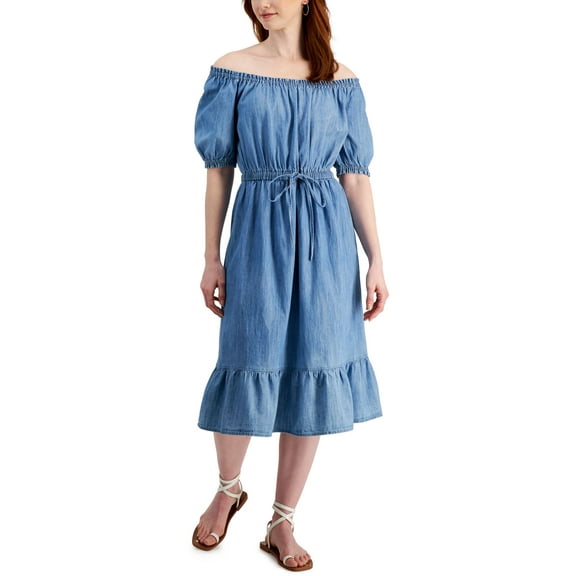 Style & Co Womens Cotton Peasant Midi Dress Light Chambray XL