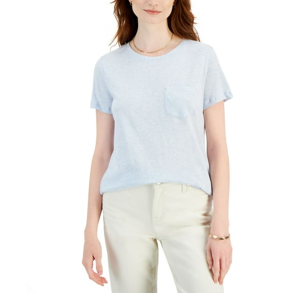 Style & Co Womens Cotton Pocket T-Shirt Cool Rain Heather S