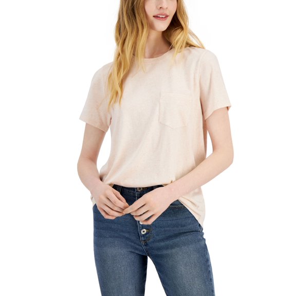 Style & Co Womens Cotton Pocket T-Shirt Pink Spray Heather XS