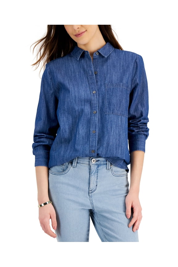 Style & Co Womens Cotton Shirt Summer Wash XL