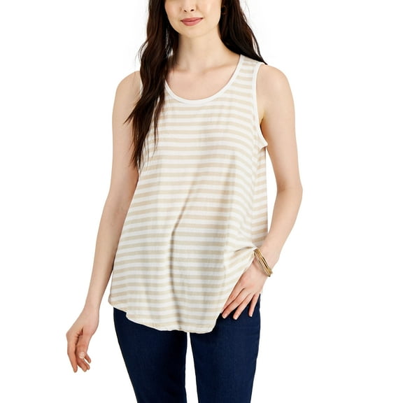 Style & Co Womens Cotton Striped Scoop Neck Tank Cream Stripe XL
