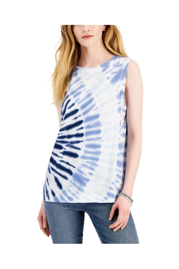 Style & Co Womens Cotton Tie Dyed Tank Top Blue Rainfrst XL